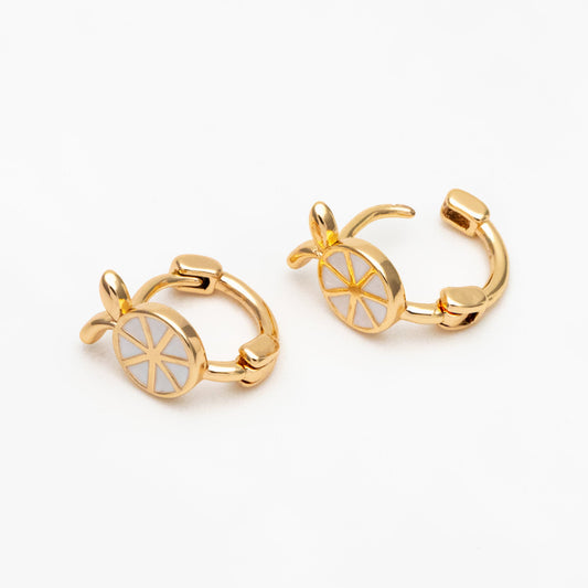 4pcs Gold Enamel Lemon Slice Hoop Earrings, 18K Gold plated Brass, Minimalist Orange Huggie Earrings (GB-3843-A)