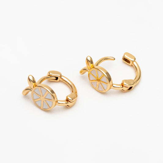 4pcs Gold Enamel Lemon Slice Hoop Earrings, 18K Gold plated Brass, Minimalist Orange Huggie Earrings (GB-3843-A)