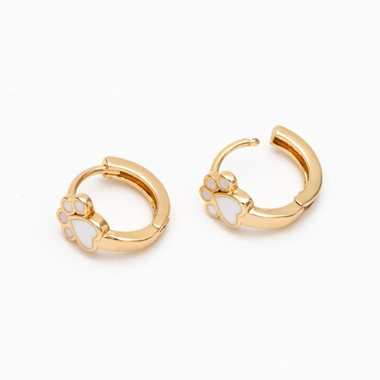 4pcs Gold Enamel Pet Footprint Hoop Earrings, 18K Gold plated Brass, Minimalist Huggie Earrings (GB-3839-A)