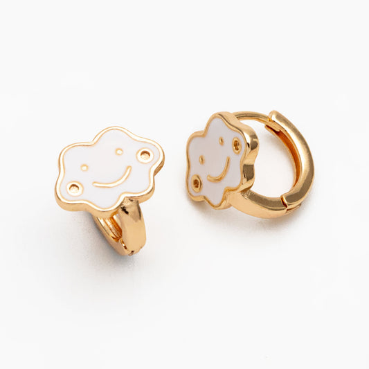 4pcs Gold Enamel Smile Cloud Hoop Earrings, 18K Gold plated Brass, Minimalist Huggie Earrings (GB-3839-E)