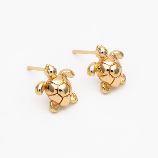 10pcs Gold/ Silver Turtle Earrings, Gold/ Rhodium Plated Brass, Minimalist Stud Earrings (GB-3845-C)