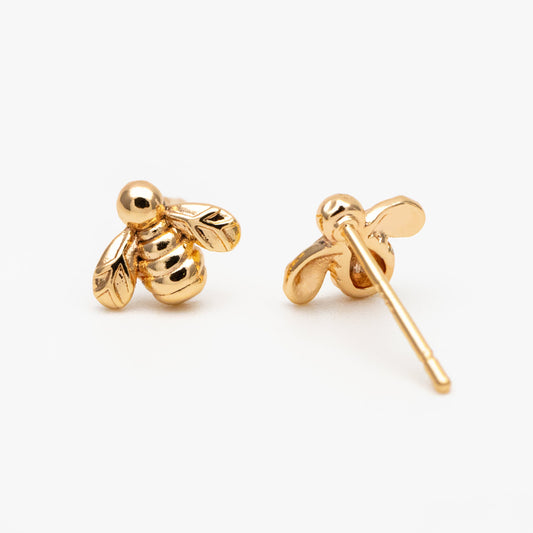 10pcs Gold/ Silver Bee Ear posts 7x8mm, Gold/ Rhodium Plated Brass Minimalist Stud Earrings (GB-3847)