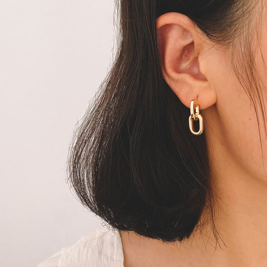 4pcs Gold Oval Ear Posts, Minimal Geometric Earrings, Minimalist Stud Earrings, Chain Link Earwire (GB-2781)