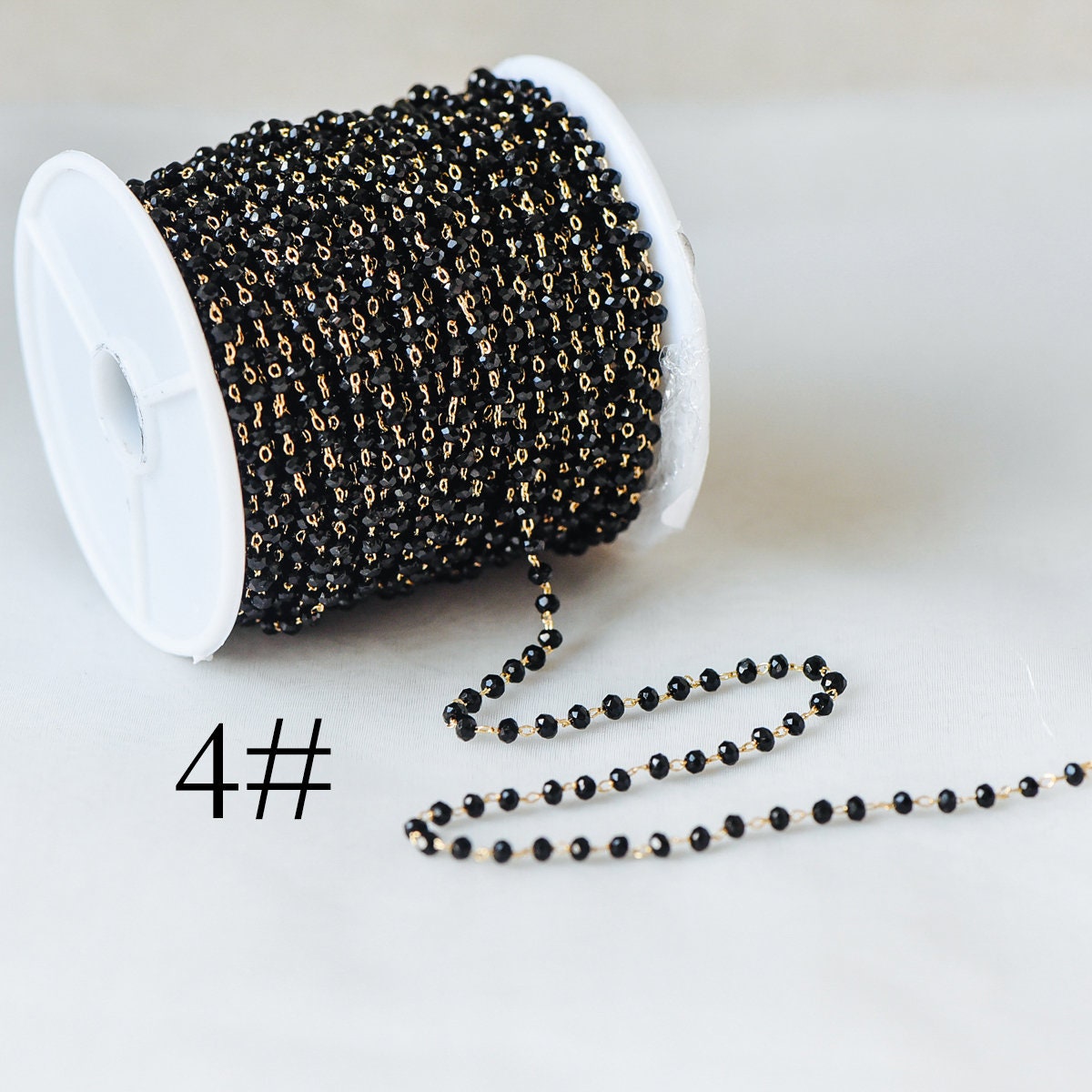 Gold Crystal Beaded Chain 3mm Thin, Gold plated Brass Chain with Glass Rondelle Beads, Color Not Easily Tarnish (#LK-180)/ 1 Meter=3.3 ft