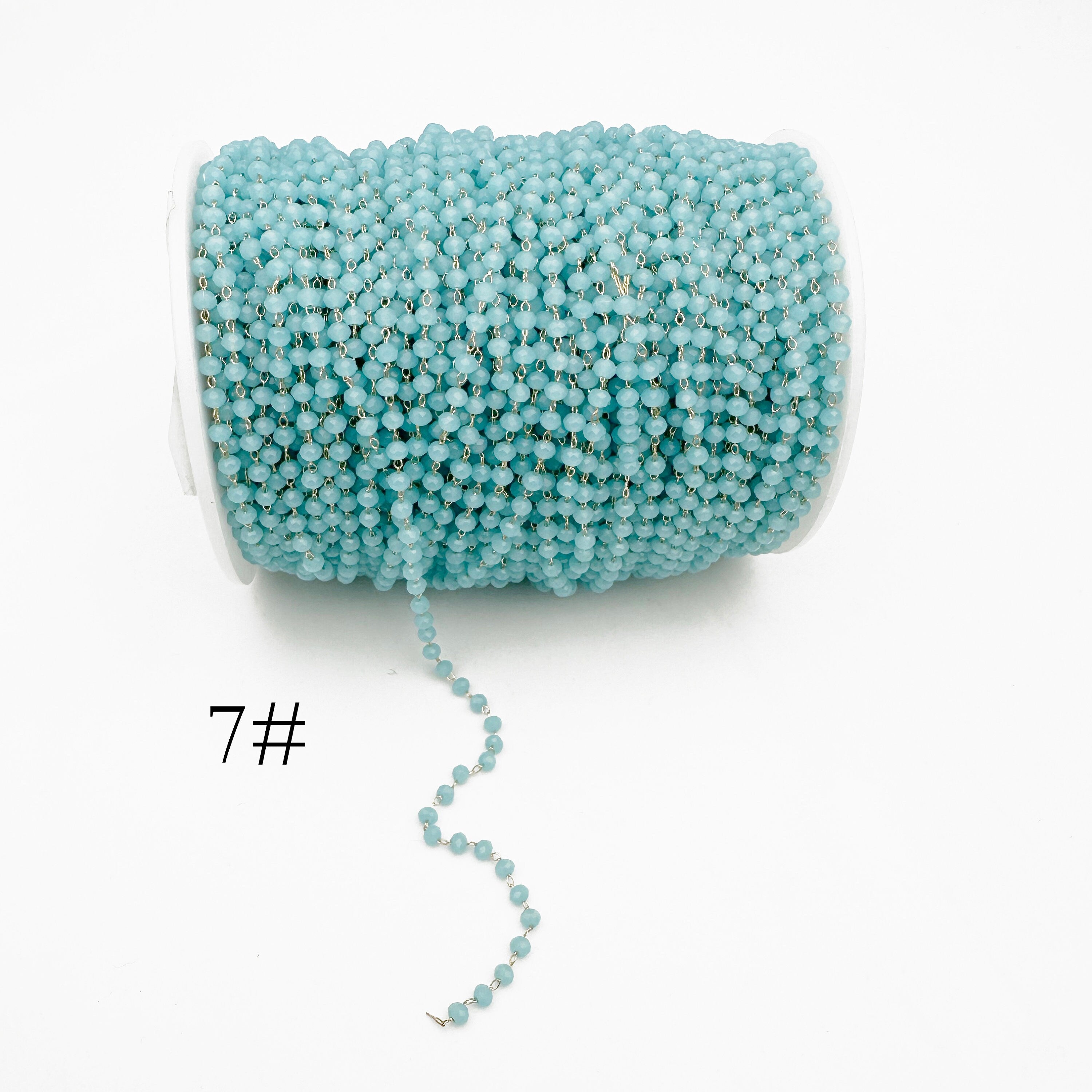 Gold Crystal Beaded Chain 3mm Thin, Gold plated Brass Chain with Glass Rondelle Beads, Color Not Easily Tarnish (#LK-180)/ 1 Meter=3.3 ft