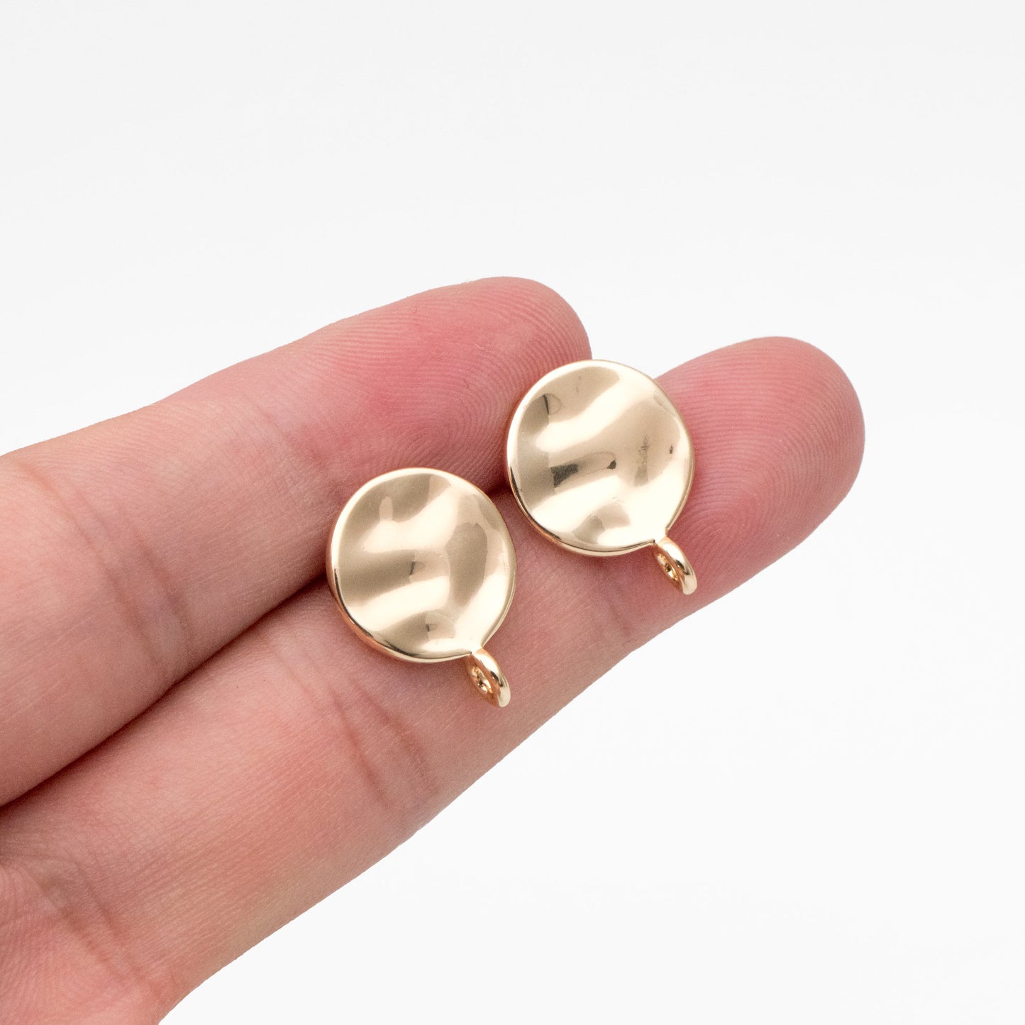 10pcs Gold Round Hammered Disc Ear Posts 13mm, 18K Gold plated Brass, Geometric Stud Earring Components (GB-3861)