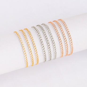 Gold/ Silver/ Rose Gold Curb Chain 3mm, Real Gold/ Rhodium Plated Brass "Extender" Chain, Color Not Easily Tarnish (LK-175)/ 1 meter