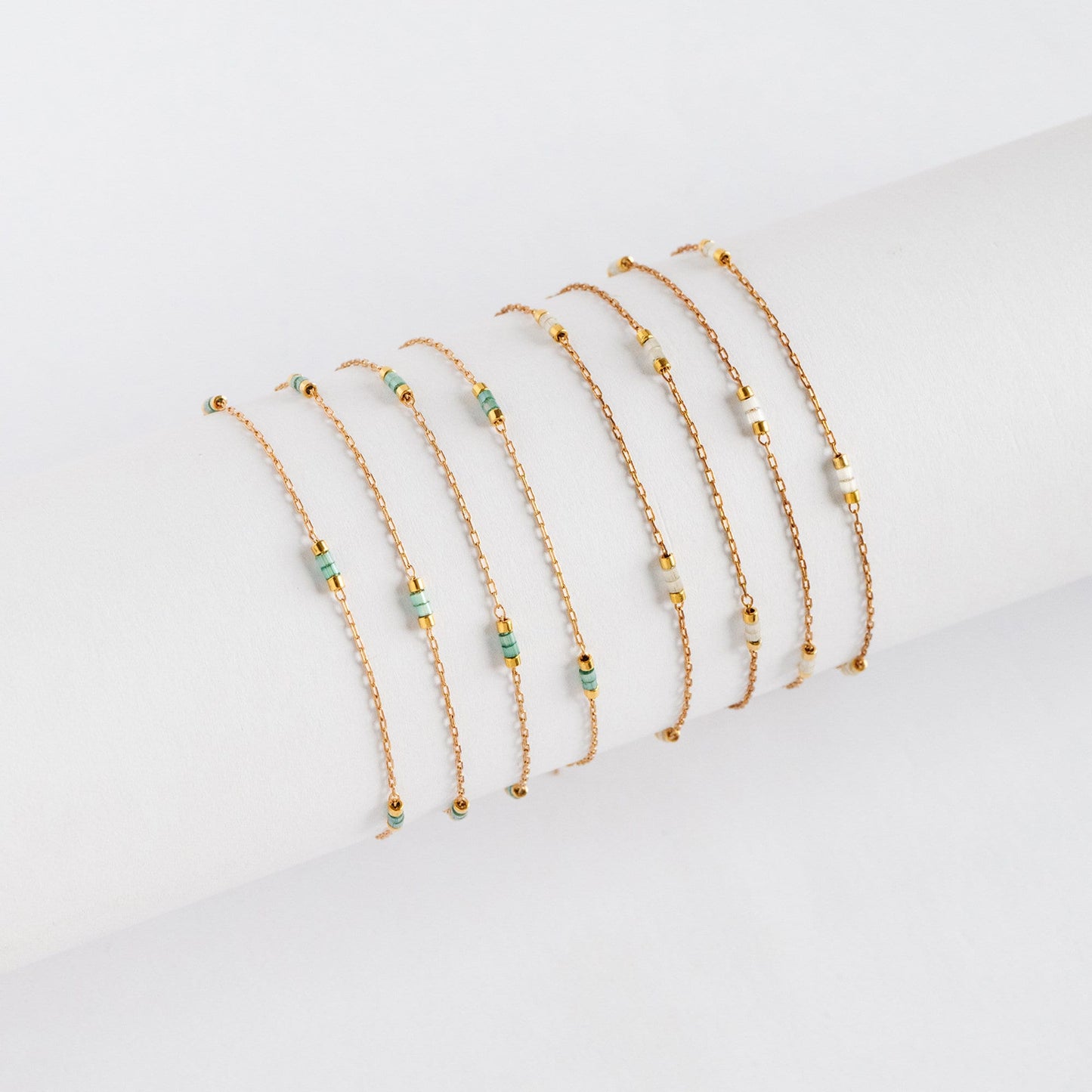 Dainty Miyuki Seed Glass Bead Chain 1.8mm, Unplated Brass Beaded Tiny Chain, Blue/ White (#LK-213)/ 1 Meter=3.3ft