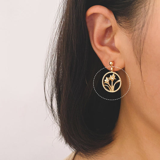 4pcs CZ Pave Gold Round Flower Charms, 18K Gold plated Brass, Disk Pendants (GB-3118-F)