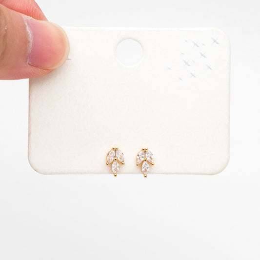 10pcs CZ Pave Gold Leaf Ear Posts, Gold Plated Brass, Jewelry Supplies (GB-3395-F)