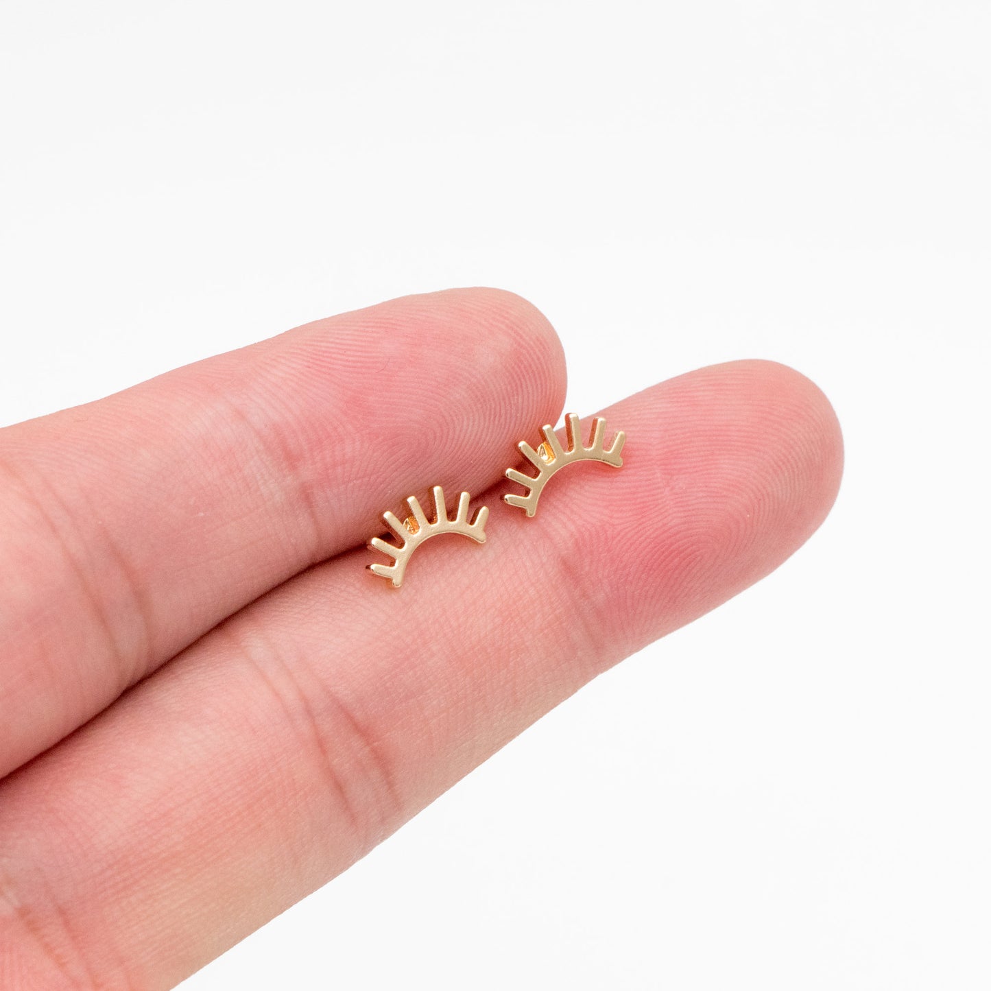 10pcs Gold/ Silver Eyelash Stud Earrings 5X10mm, Gold/ Rhodium Plated Brass Minimalist Lash Earrings (GB-3867)