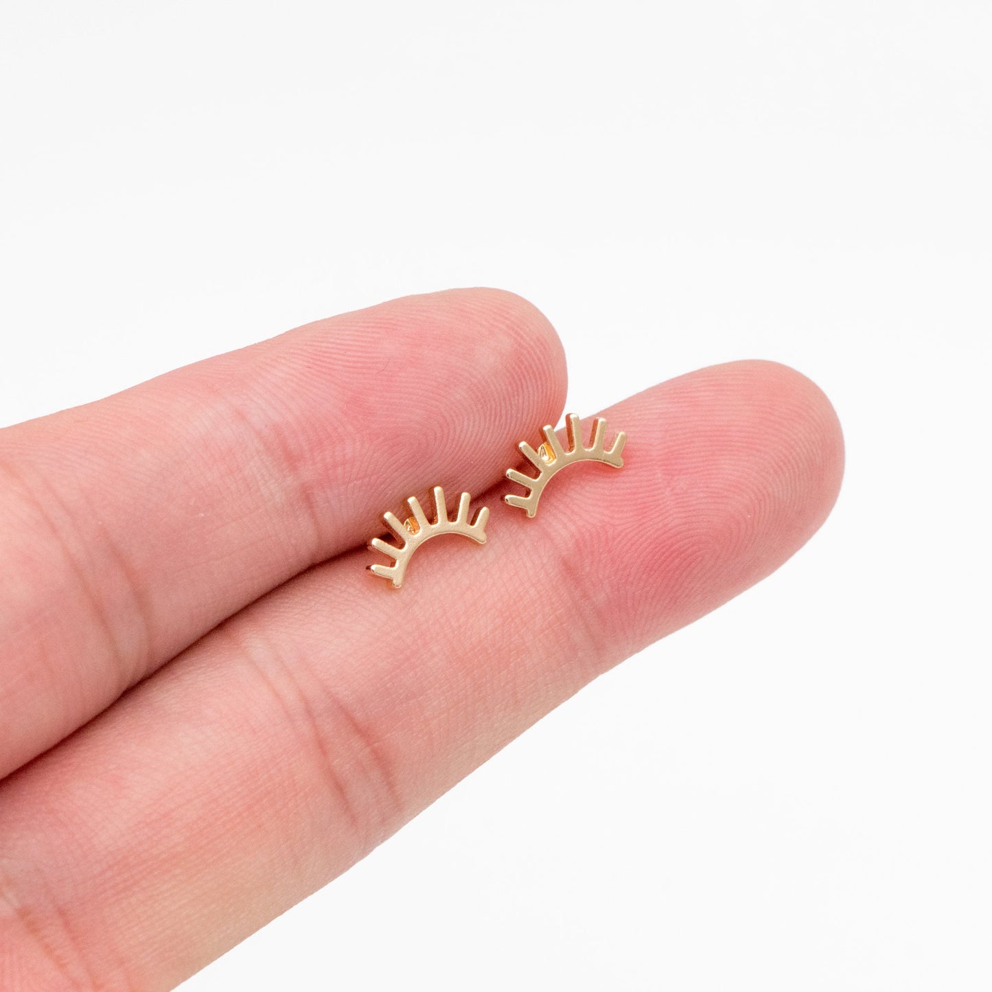 10pcs Gold/ Silver Eyelash Stud Earrings 5X10mm, Gold/ Rhodium Plated Brass Minimalist Lash Earrings (GB-3867)