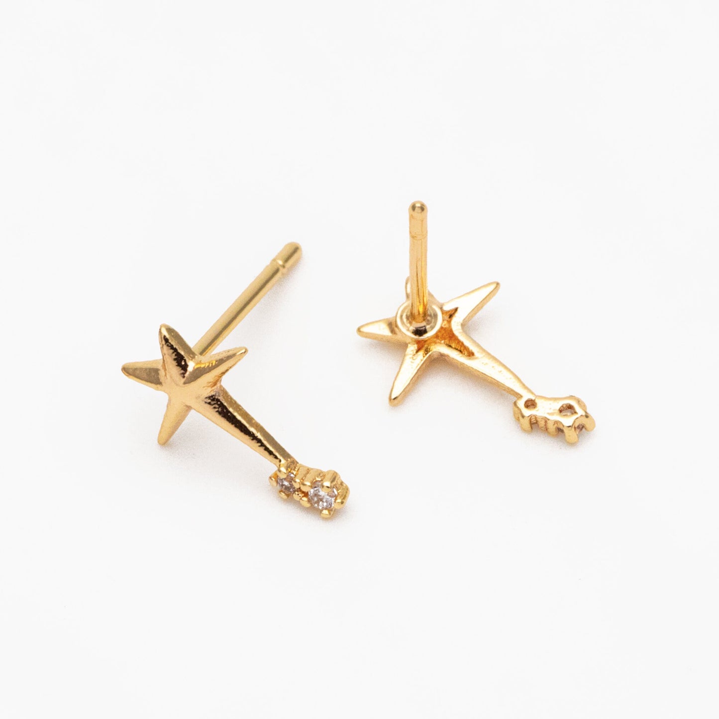 10pcs CZ Pave Star Ear Posts, Gold Plated Brass Stud Earrings, Jewelry Findings, Wholesale Supplies (GB-3041-N)