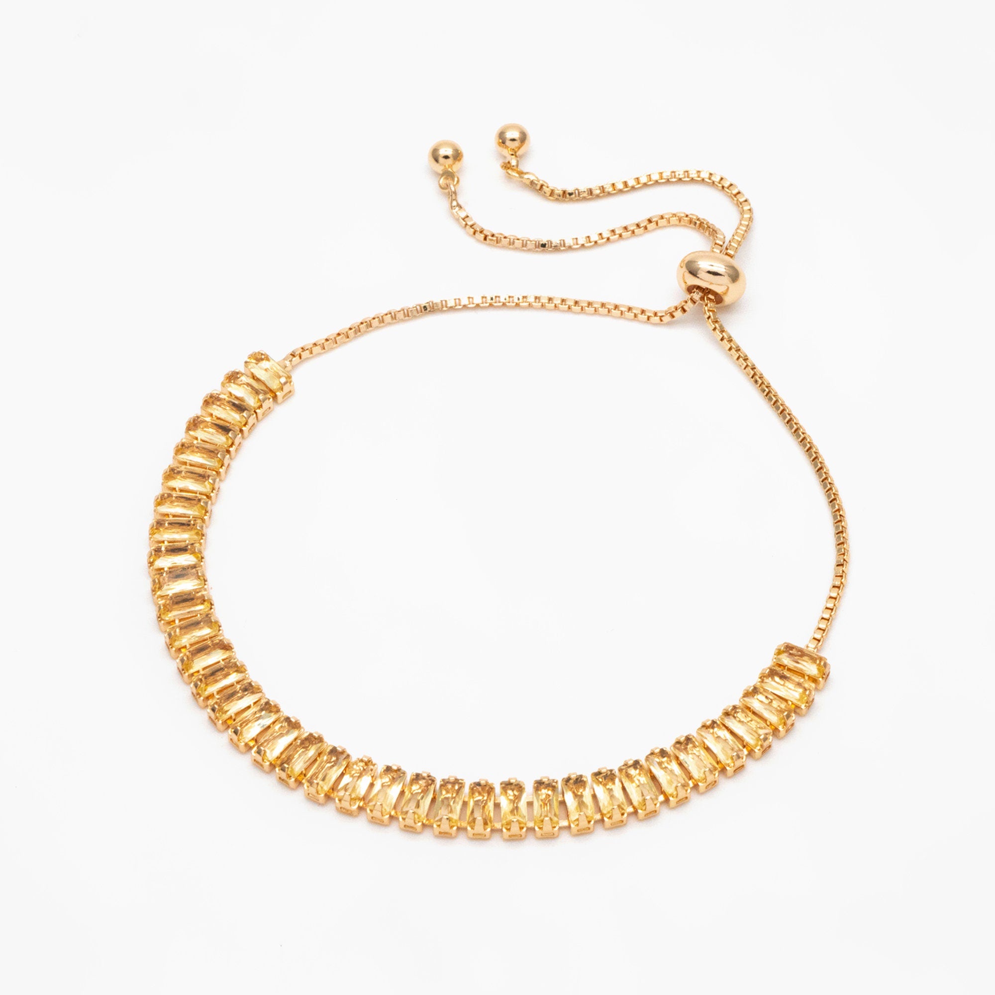 Sparkly Rhinestone Bracelet, Crystal Glass Tennis Bracelets with Box Chain, Gold/ Rhodium plated Adjustable Bracelet (GB-3878)