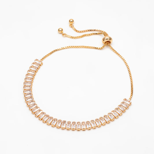 Sparkly Rhinestone Bracelet, Crystal Glass Tennis Bracelets with Box Chain, Gold/ Rhodium plated Adjustable Bracelet (GB-3878)