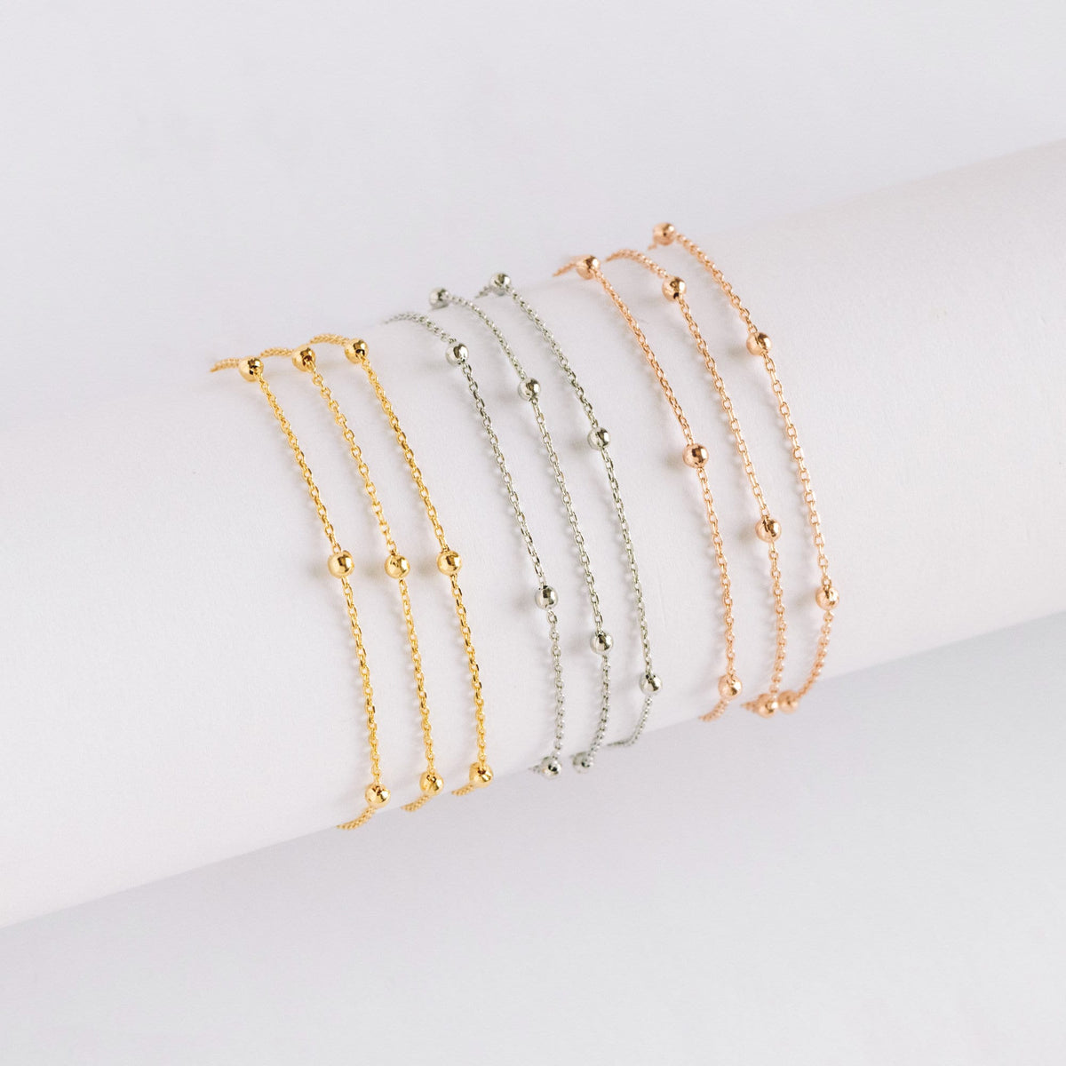 Gold/ Silver/ Rose Gold Satellite Chains, 1.1mm Chain with 2.5mm Round Beads, Color Not Easily Tarnish (#LK-170)/ 1 Meter=3.3 ft