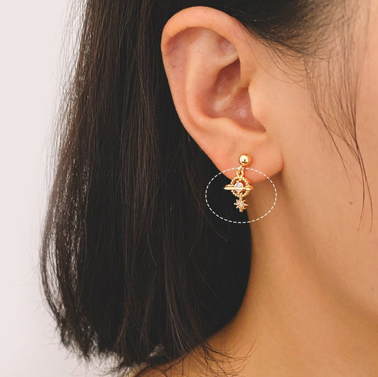 4pcs CZ Pave Gold Planet Charm, Tiny Saturn Charm 14x11mm, 18K Gold plated Brass, Saturn Pendants (GB-1173-C)