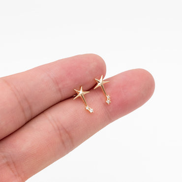 10pcs CZ Pave Star Ear Posts, Gold Plated Brass Stud Earrings, Jewelry Findings, Wholesale Supplies (GB-3041-N)