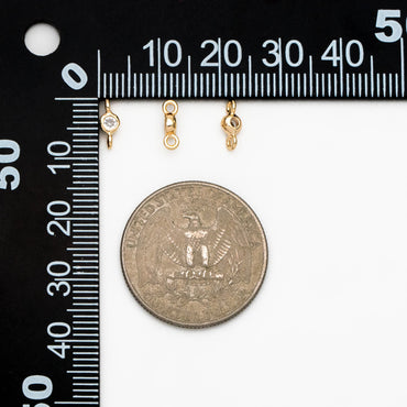 10pcs Round Clear Zircon Charm Connectors 8x3mm, Real Gold plated Brass, Mini Geometric Pendants (GB-3897-B)