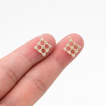 10pcs CZ Pave Rhombus Charms, 18K Gold Plated Brass, Geometric Square Pendants (GB-3885)