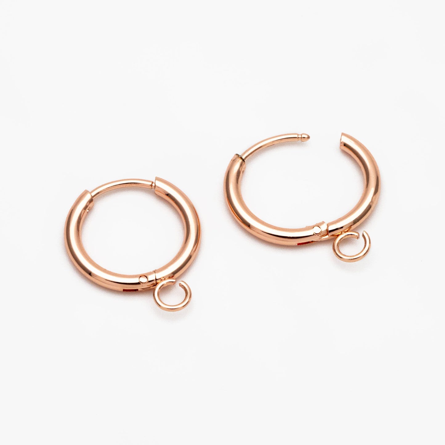 10pcs Huggie Hoop Earrings 14mm, Gold/ Rhodium/ Rose Gold plated over Stainless Steel, Minimalist Hoop Earrings with Loop (GB-2928)