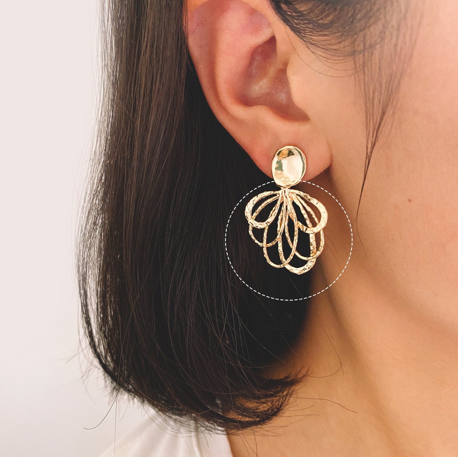 10pcs Textured Looped Charms, Gold/ Rhodium plated Brass Dangle Drop Earring Charms, Unique Statement Jewelry Earring Findings (GB-3065)