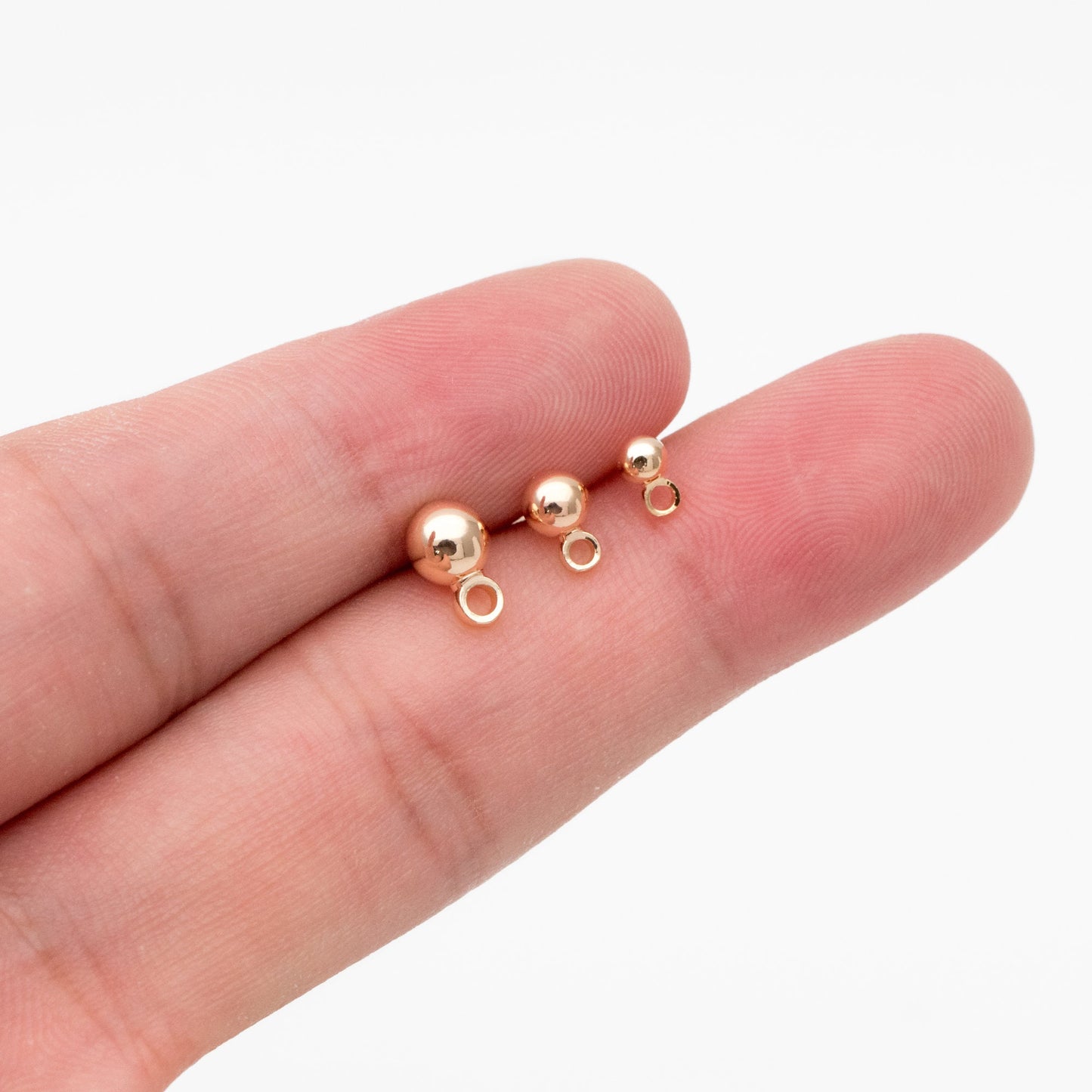 20pcs Gold/ Rhodium plated Brass Stud Earring, Ball Ear Posts with Ring/ Loop, 3/ 4/ 5/ 8mm Ball Size (GB-136)