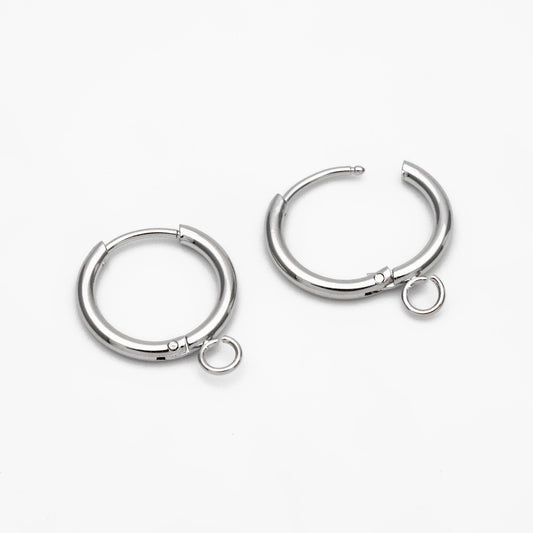 10pcs Huggie Hoop Earrings 14mm, Gold/ Rhodium/ Rose Gold plated over Stainless Steel, Minimalist Hoop Earrings with Loop (GB-2928)