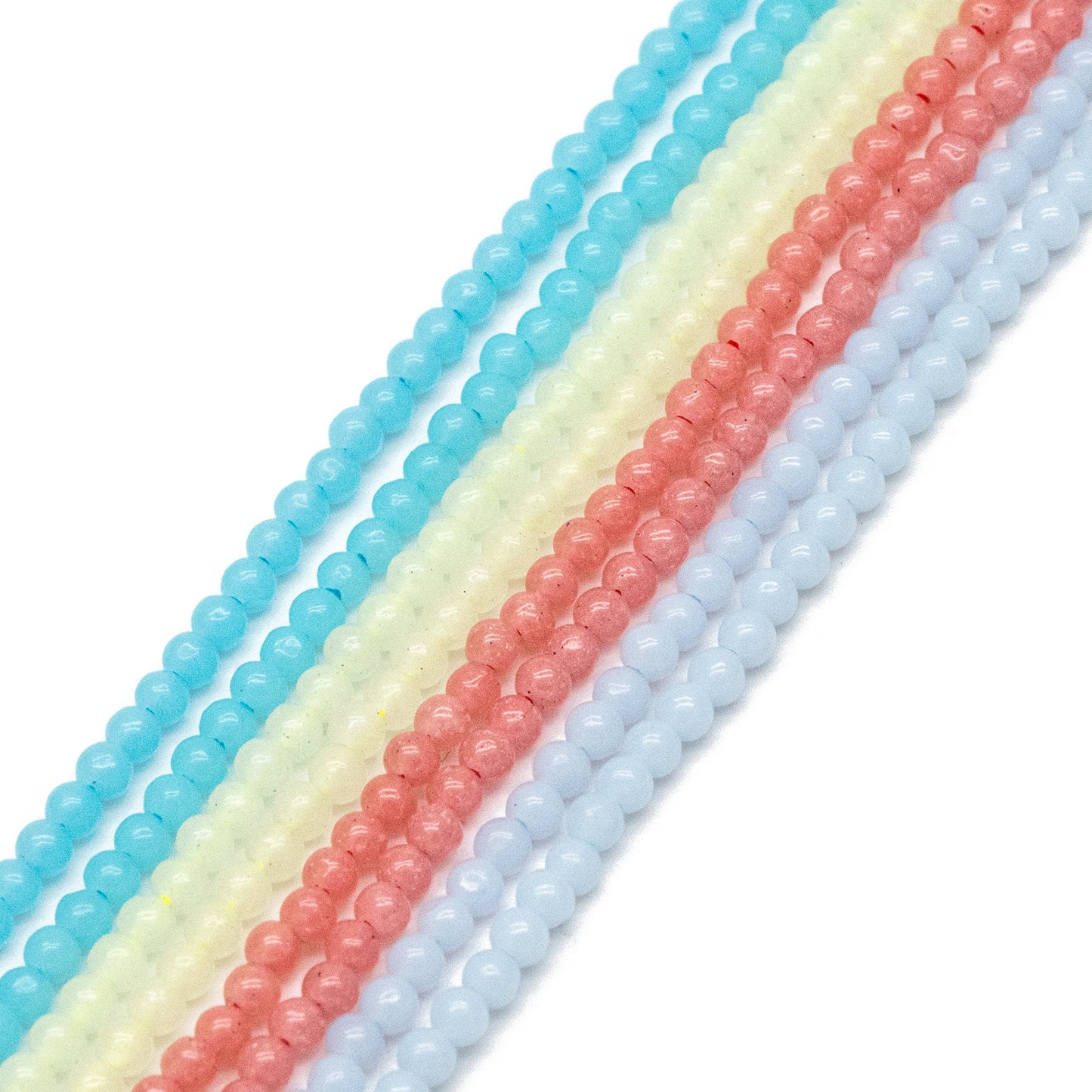 Luminous Stone Beads, Glow in the Dark, Aqua Blue/ Light Green/ Peach/ Blue Fluorescent Sphere Ball Beads, 14" Strand (GM-048)