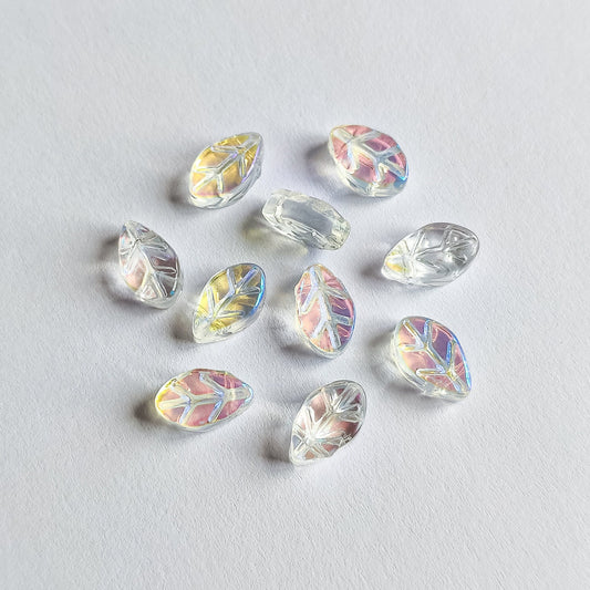 20pcs Crystal Leaf Beads 11x7mm, Sparkly Transparent Clear AB (TS-131)