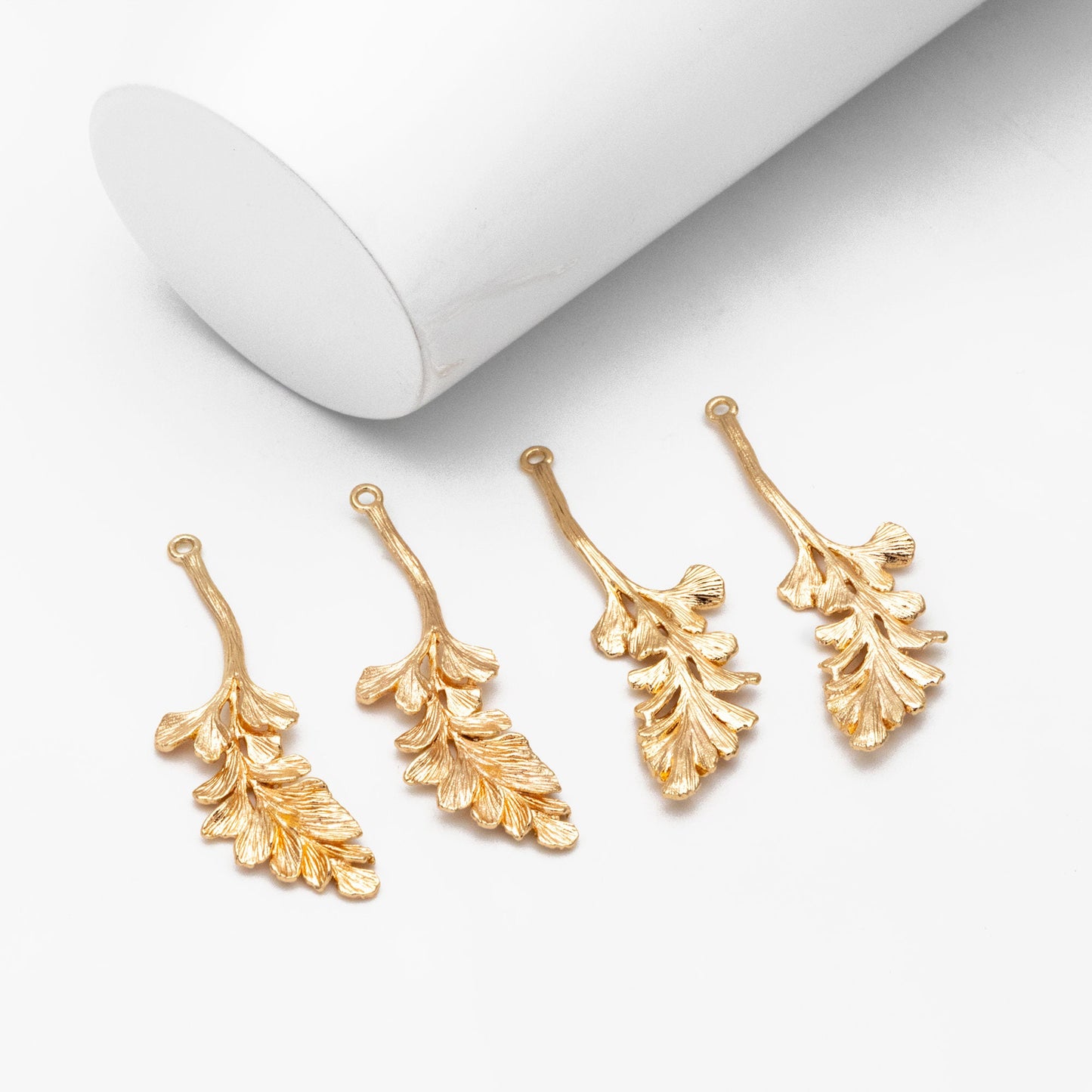 10pcs Gold Leaf Charm, Dainty Plant Pendant, 43x14mm, Lead Nickel Free (GB-214-D)