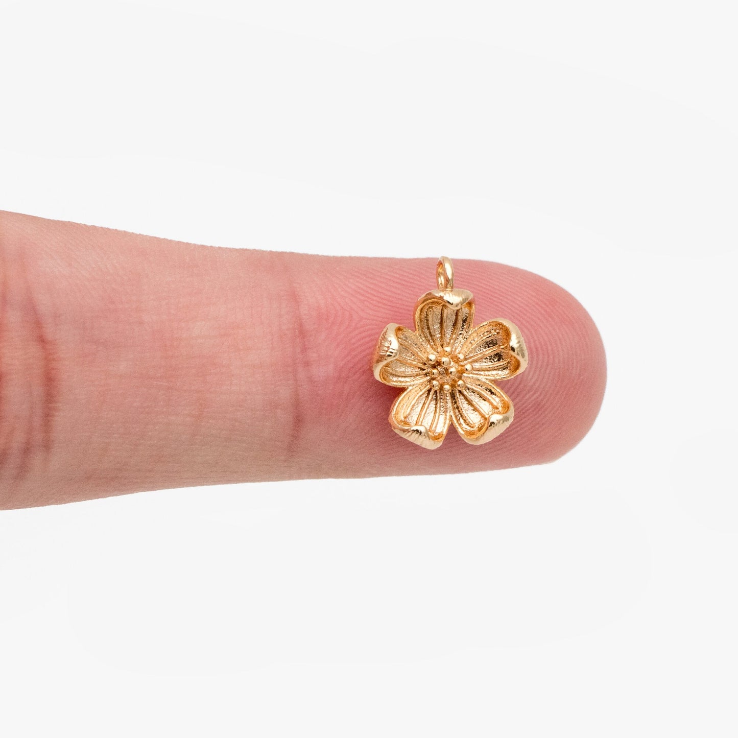 4pcs Gold Flower Charms, 18K Real Gold plated Brass, Floral Earring Pendants (GB-321-C)