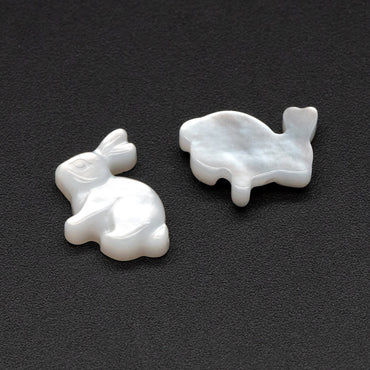 4pcs White Mother of Pearl Shell Rabbit beads, MOP Animal Charms (V1431)