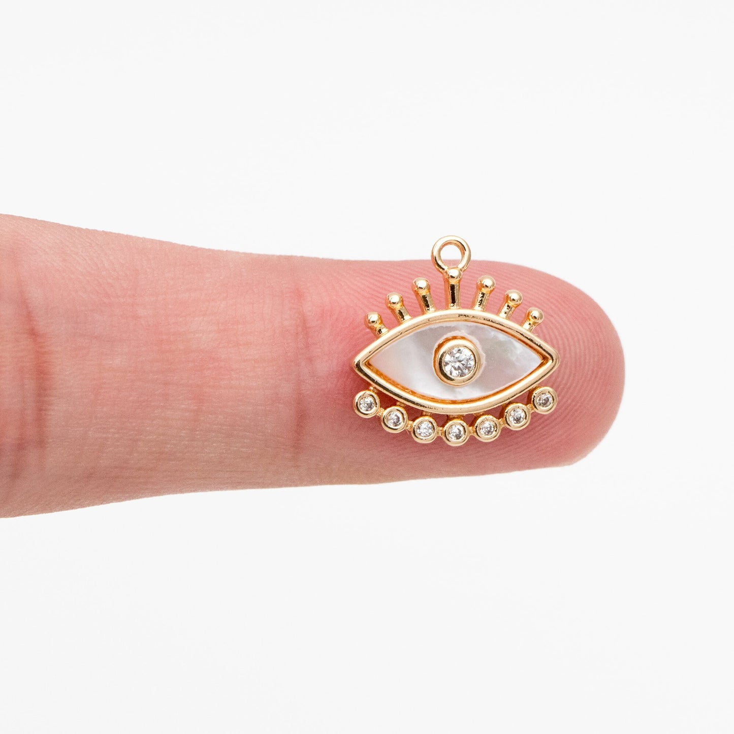 4pcs Shell Pave Evil Eye Charm, 14x14mm, 18K Gold plated Brass, CZ Eye Pendants (GB-1819-G)