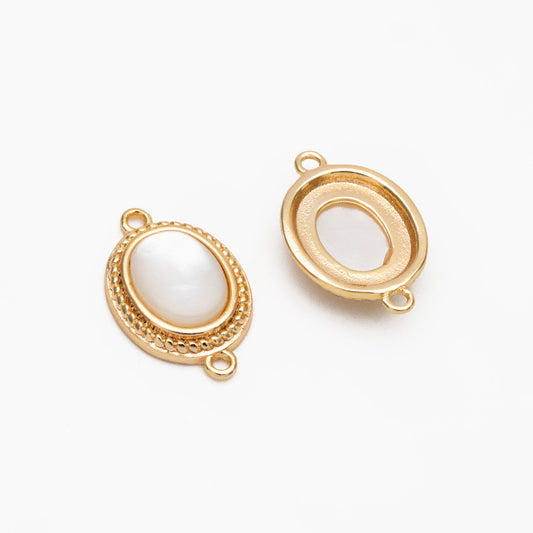 4pcs Shell Paved Gold Oval Connectors 17x11mm, Gold plated Brass, Oval Earring Charm Pendants (GB-3933)