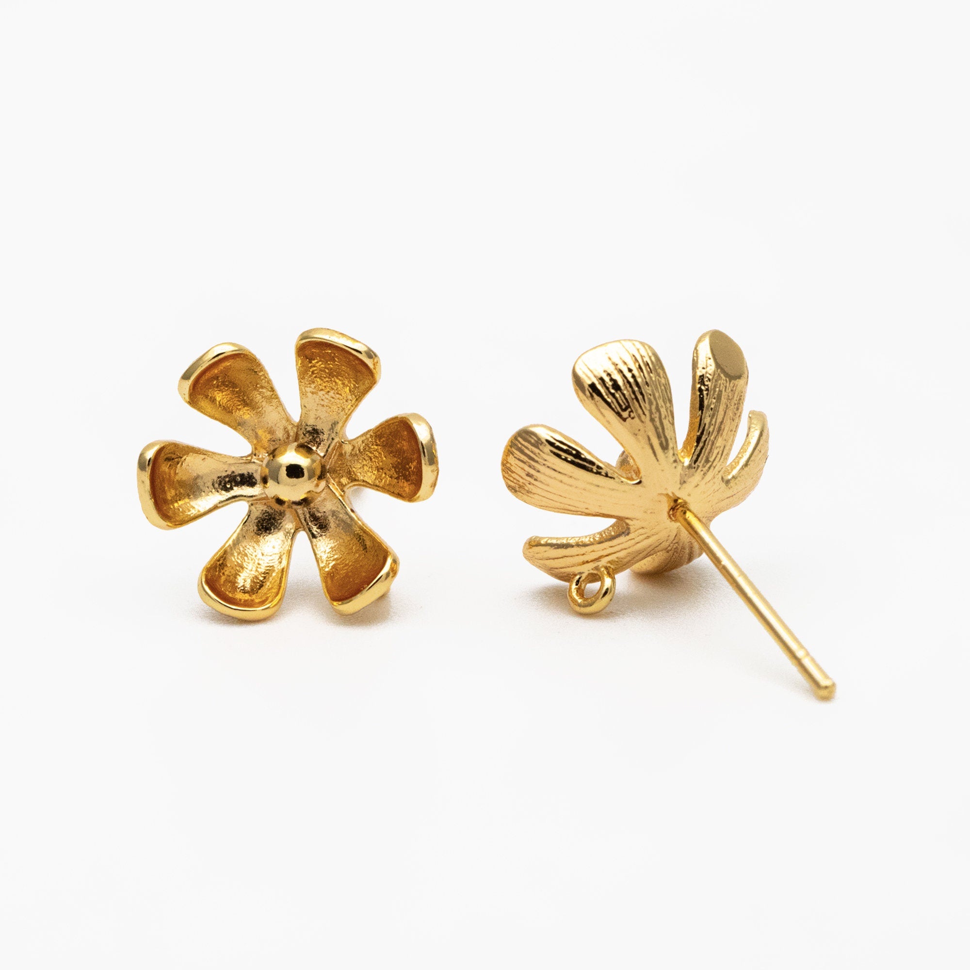 10pcs Gold Flower Ear Posts 11mm, Gold Plated Brass Stud Earrings, DIY Ear Findings (GB-3934)
