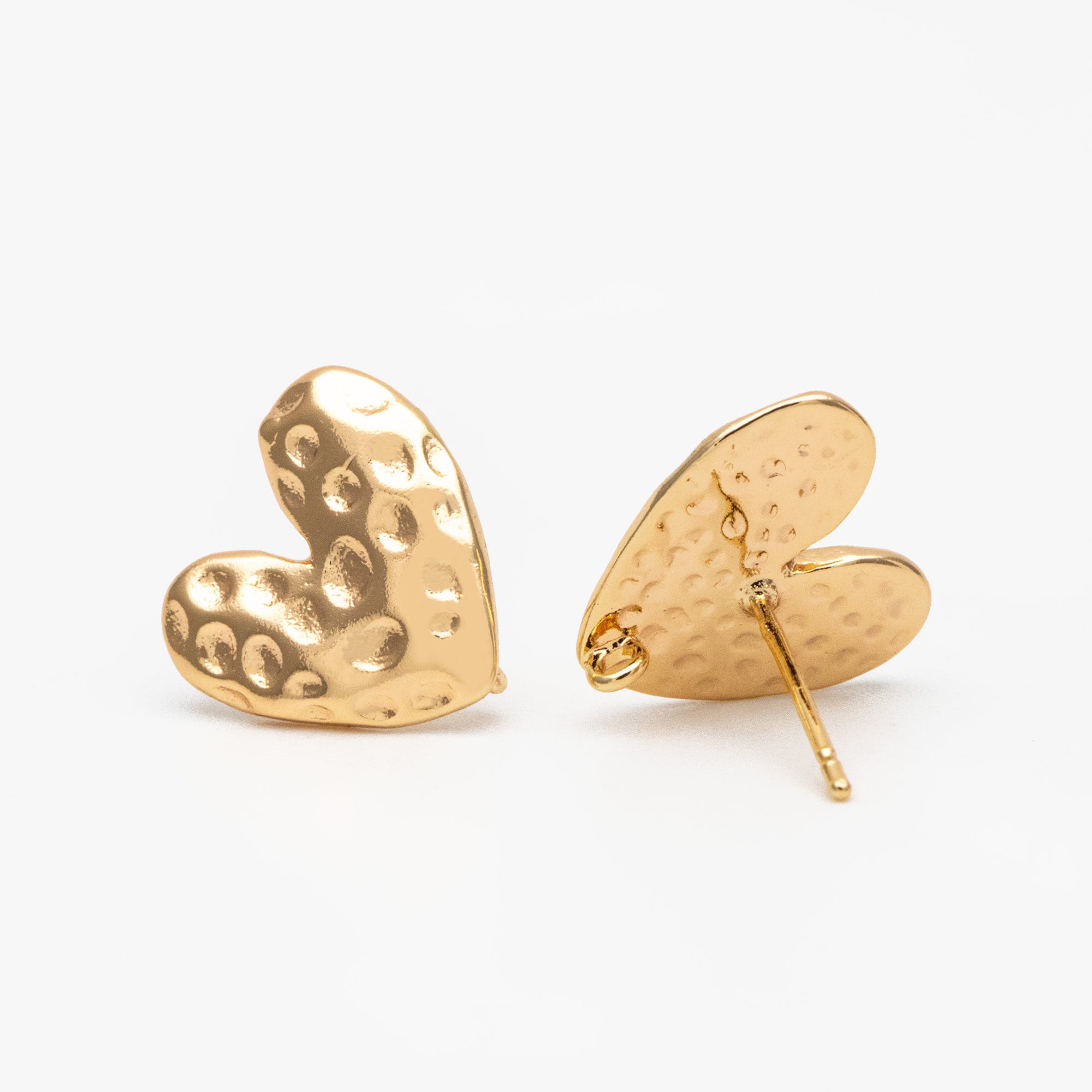 10pcs Gold/ Silver Hammered Heart Ear Post with Loop, Real Gold/ Rhodium plated Brass, Geometric Earring Studs (GB-3917)