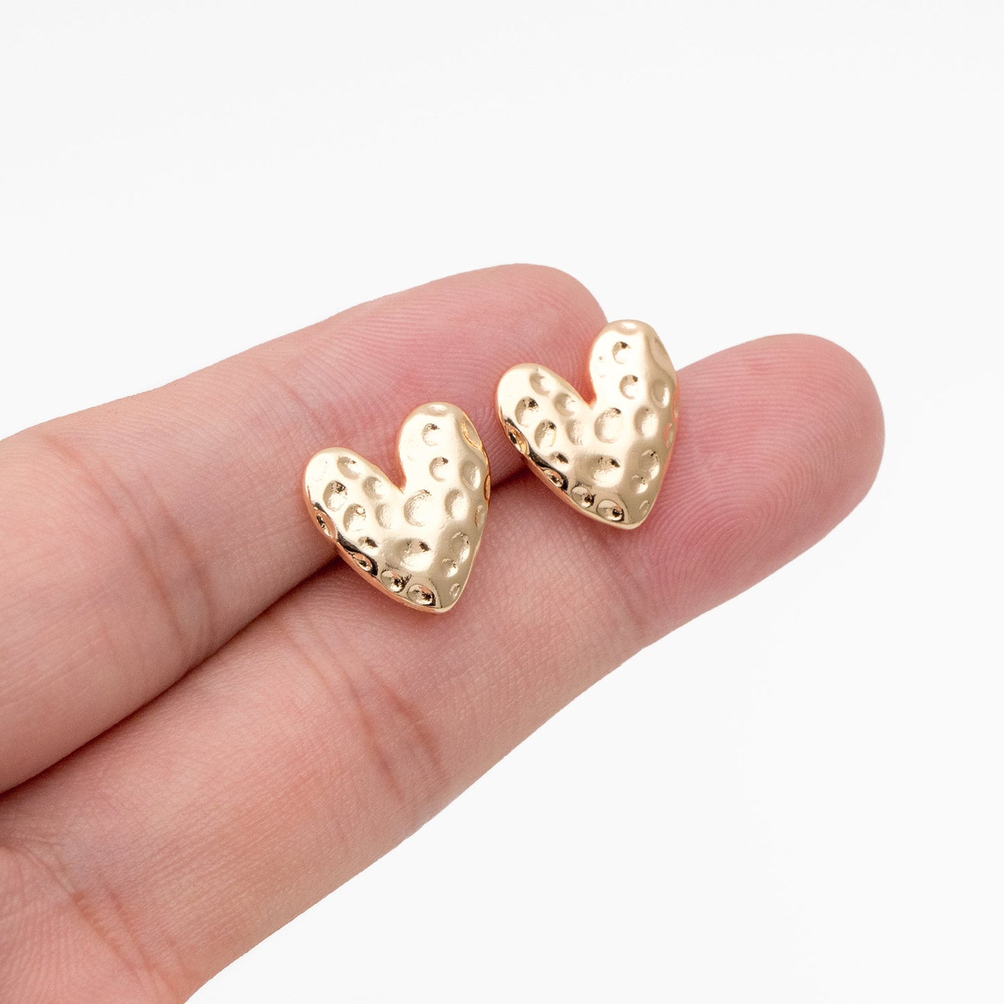 10pcs Gold/ Silver Hammered Heart Ear Post with Loop, Real Gold/ Rhodium plated Brass, Geometric Earring Studs (GB-3917)