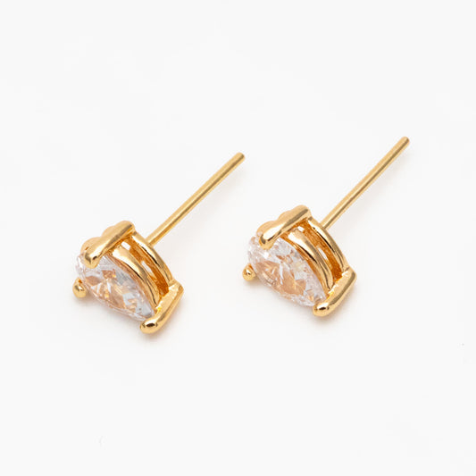10pcs CZ Pave Teardrop Ear Posts, 18K Gold/ Rhodium Plated Brass, Water Drop Stud Earrings (GB-2618-B)