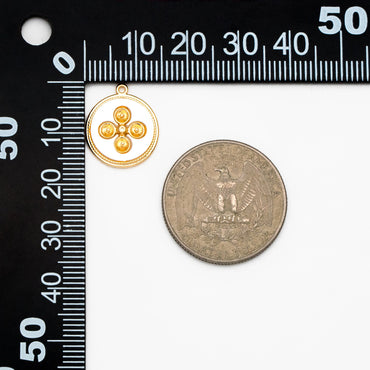 4pcs Shell Pave Gold Disc Charms 15mm, 18K Gold plated Brass, Pearl Peg Mounts, Half Drilled Pearl Settings (GB-3926)