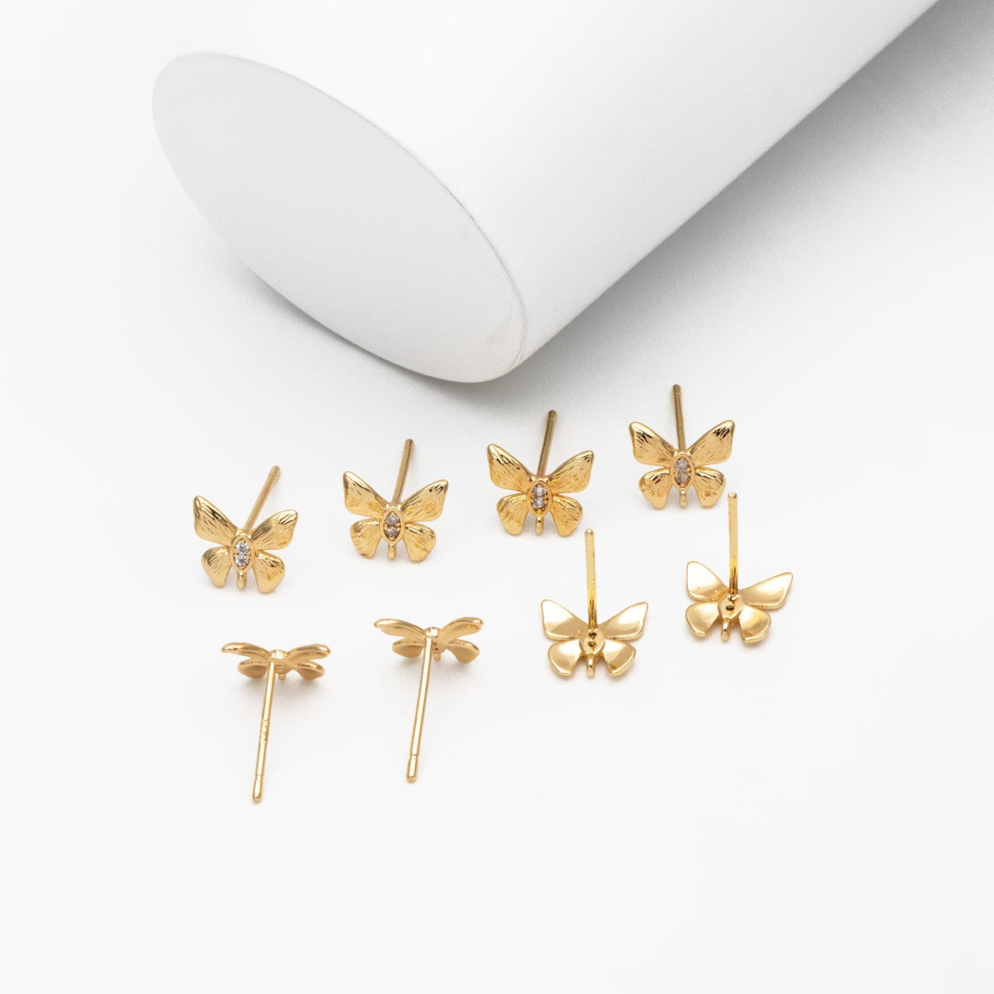 10pcs Gold Butterfly Earring with Loop, Gold plated Brass, Dianty Butterfly Stud Earring, Jewelry Supplies (GB-3909)