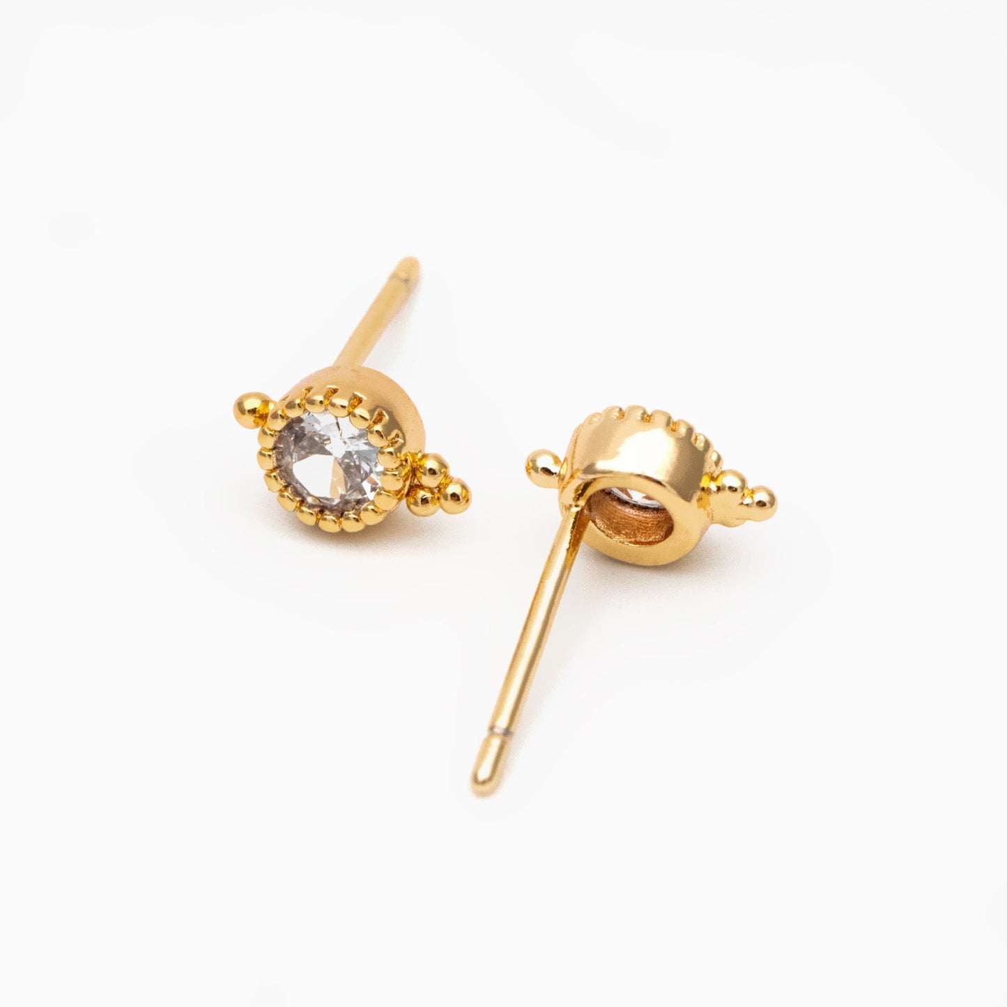 4pcs CZ Pave Round Ear Posts 8x5mm, Gold Plated Brass Dainty Stud Earrings (GB-3671-C)