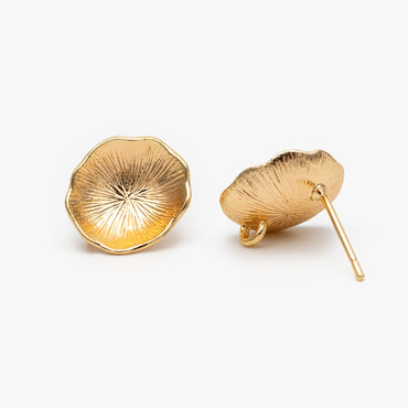 10pcs Gold Lotus Leaf Earring with Loop 12X11mm, 18K Gold plated Brass, Stud Earring Components (GB-3997)