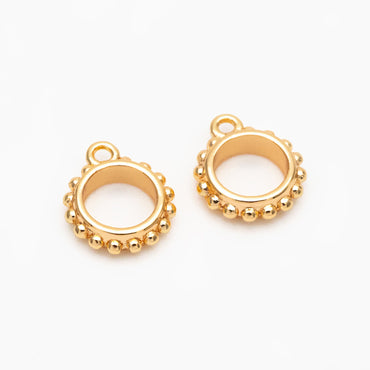 10pcs Gold Bail Beads, Bail Charm Holder Spacer with Loop, Tube Bails, Cord Bails, Slider Bails, Spacer Ring (GB-1328-A)