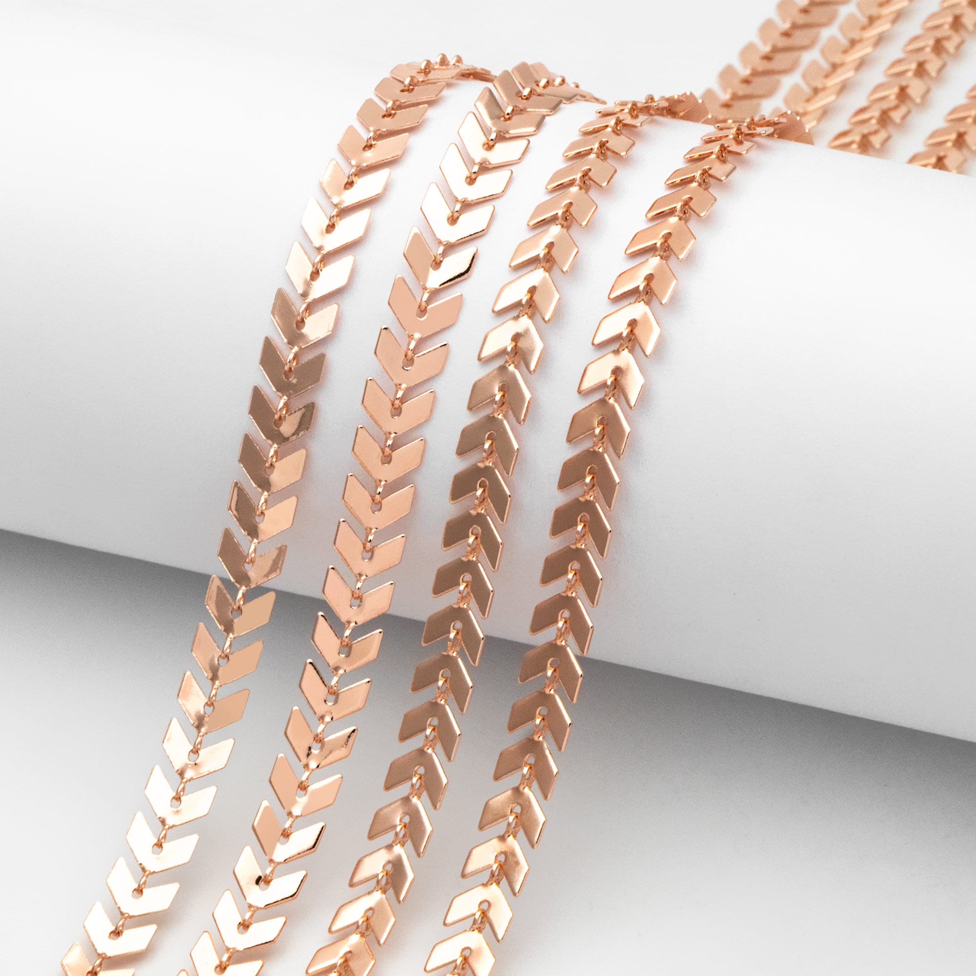 Gold/ Silver/ Rose Gold Flat Chevron Chain 6.3mm, Real Gold/ Rhodium plated Brass, Decorative Herringbone Arrow Chain (#LK-156)/ 1 Meter