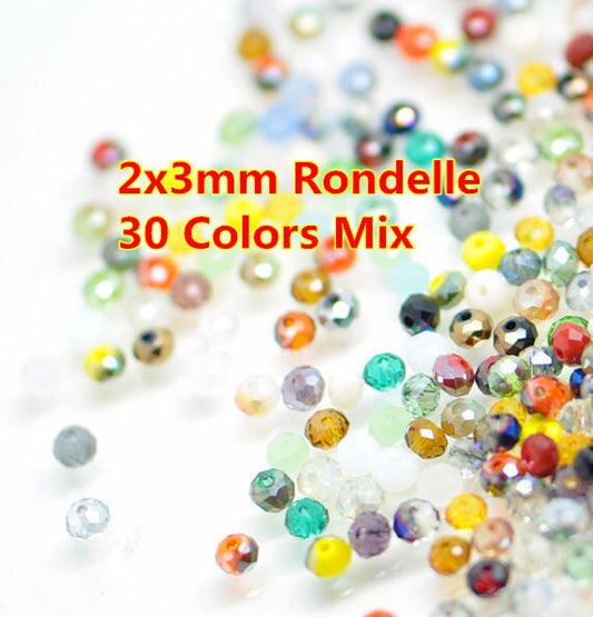 500pcs Rondelle Crystal Glass Faceted Beads 2x3mm Mix Set -MX15