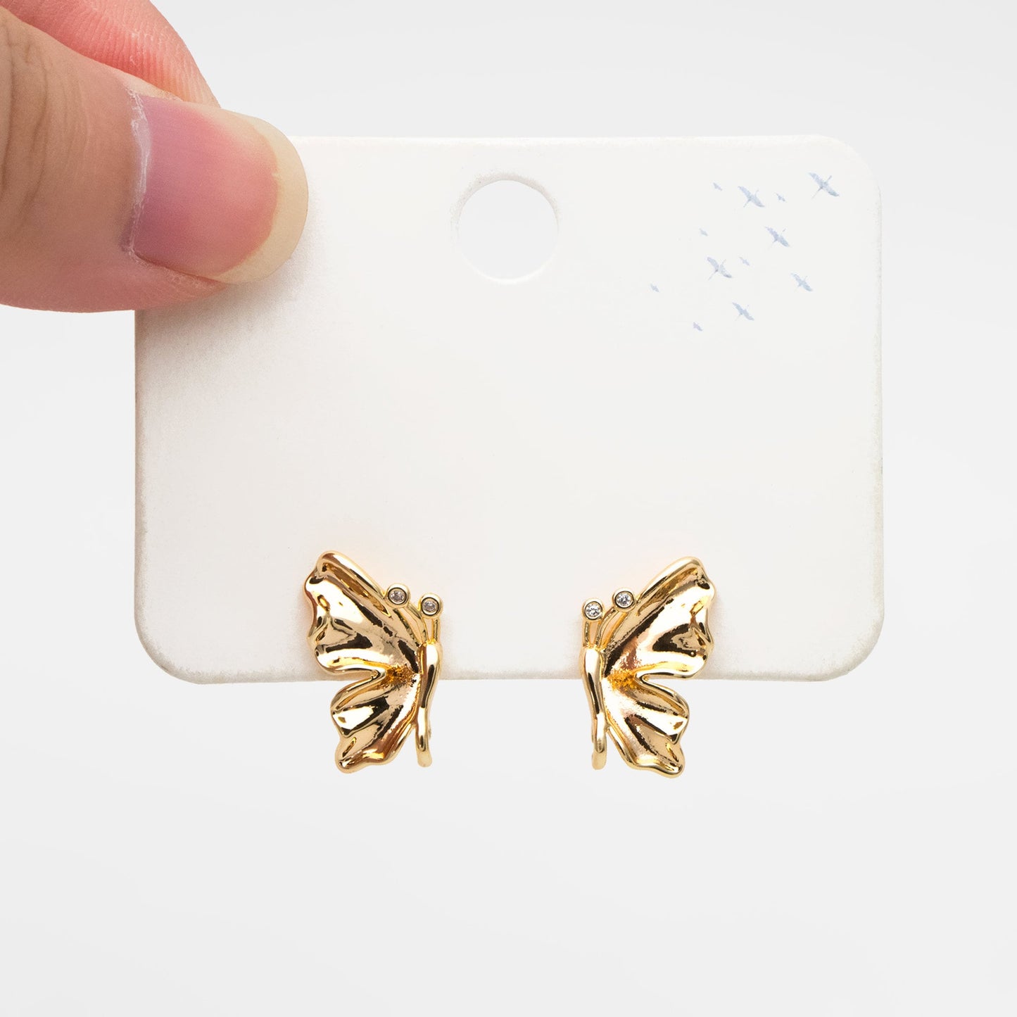 10pcs CZ Pave Gold Butterfly Earrings with Loop, Dianty Butterfly Ear Studs, Jewelry Supplies (GB-415-D)