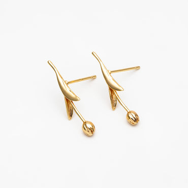 10pcs Gold/ Silver Tulip Flower Earrings 24x6mm, Gold/ Rhodium Plated Brass Flower Stud Earrings (GB-4010)
