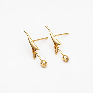 10pcs Gold/ Silver Tulip Flower Earrings 24x6mm, Gold/ Rhodium Plated Brass Flower Stud Earrings (GB-4010)