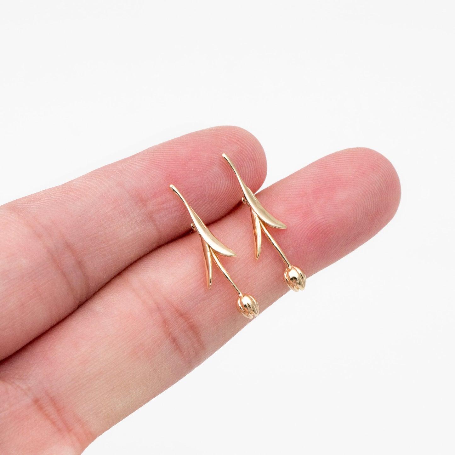 10pcs Gold/ Silver Tulip Flower Earrings 24x6mm, Gold/ Rhodium Plated Brass Flower Stud Earrings (GB-4010)